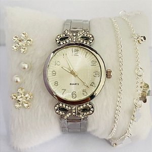 Relógio - kit Relógio+Pulseira+Brincos na Caixinha - FC0113