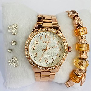 Relógio - kit Relógio+Pulseira+Brincos na Caixinha - FC0114