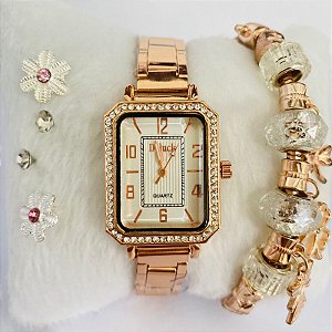 kit Relógio+Pulseira+Brincos na Caixinha - FC0118