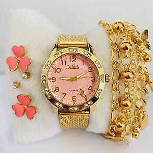 Relógio - Kit Rlógio+Pulseiras+2 Pares de Brincos na Caixinha - FC0119