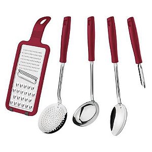 Jogo De Utensílios Easy 5 Peças Em Aço Inox 25299 Tramontina Vermelho