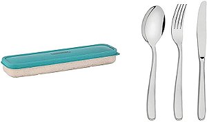 Conjunto Talher Aço Inox Com Estojo E Tampa Verde Tramontina