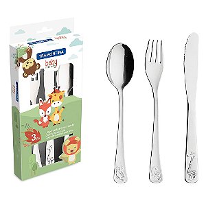 Jogo De Talheres Infantil Tramontina Baby Aço Inox 3 Peças