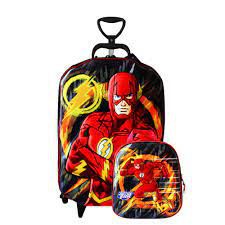 Mochila Rodinha Tripla Liga Justiça Flash + Lancheira 3d Maxtoy