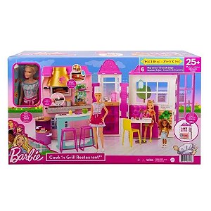 Restaurante Da Barbie Completo + De 30 Peças E Boneca Mattel HBB91