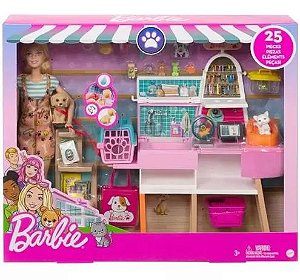 Playset Barbie Pet Shop Completo 25 Peças Mattel GRG90