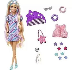 Barbie Fashion Totally Hair Loira Vestido Estrela Mattel HCM88