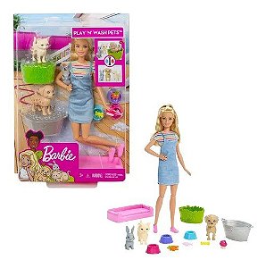 Boneca Barbie Banho De Pets Mattel FXH11