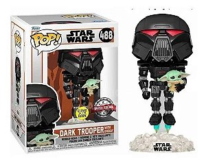 Boneco Funko Pop Star Wars Dark Trooper With Grogu 488