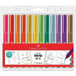 Kit 12 Canetas Ponta Fina Fine Pen Colors - Faber Castell