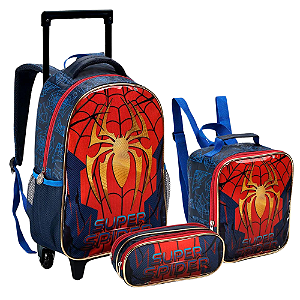 Kit Mochila Escolar Rodas Spider Lancheira e Estojo Seanite
