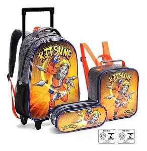 Kit Mochila Escolar Rodas Infantil Kitsune Naruto Lancheira Estojo Seanite