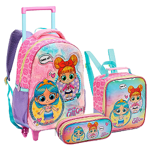 Kit Mochila Rodas Lancheira Térmica e Estojo Glitt Girls Seanite