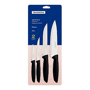Jogo de Facas Inox Plenus 4 Peças Preto Tramontina