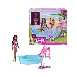 Boneca Barbie Com Piscina E Acessórios Original Negra Mattel