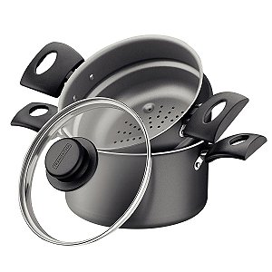 Cuscuzeira Turim 16cm 1,8l Antiaderente Tramontina Chumbo
