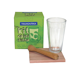 Kit Caipirinha 3 peças Tramontina Amassador + Tábua + Copo