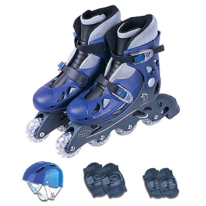 Patins In line Azul 38/41 + Kit Proteção