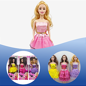 Brinquedo Linda Boneca Plástico Vestido Cores Sortidas