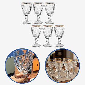 Jogo De 6 Taças Borda Dourada 330ml Diamond Clear Class Home