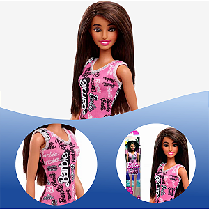 Boneca Barbie Fashion Morena Vestido Rosa Hrh09 - Mattel