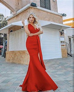 Vestido de Festa Longo Modelo Sereia Vermelho - Izabel