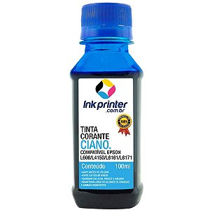 Refil de Tinta Compatível InkPrinter Ciano para Impressoras Epson L606, L4150, L4160, L6161, L6171 (100ml)