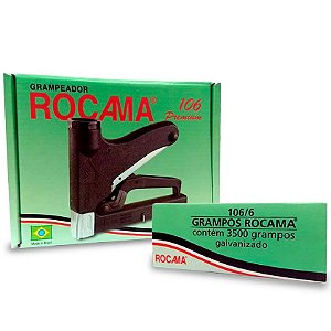 Grampeador Rocama 106 Premium + Caixa com 3500 Grampos Galvanizados