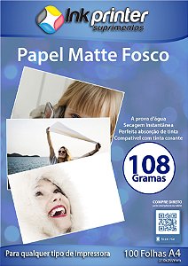 Papel Fotográfico Matte Fosco A4 108gr - 100 folhas