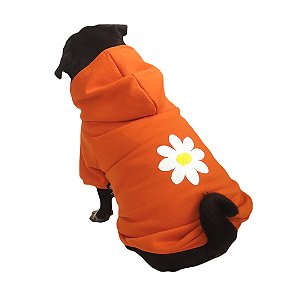 Moletom para cachorro com capuz laranja e margarida