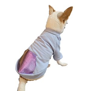Moletom para cachorro azul com bolso holográfico
