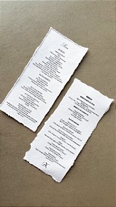 Menu em Papel Algodão - Modelo Frente e Verso