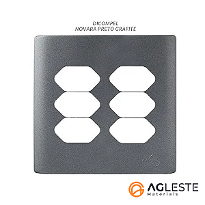 PLACA P/ 6 TOMADAS COM SUPORTE C/ SIPORTE 4X4 - NOVARA PRETO GRAFITE