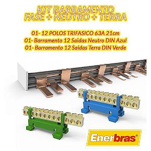 KIT BARRAMENTO TRIFASICO + NEUTRO 12 SAIDAS + TERRA 12 SAIDAS - ENERBRAS - KBPTN-E3