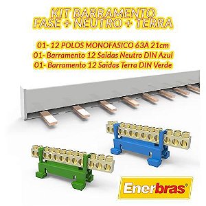 KIT BARRAMENTO MONOFASICO + NEUTRO 12 SAIDAS + TERRA 12 SAIDAS - ENERBRAS - KBPTN-E1