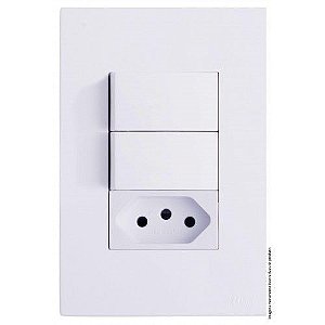 (A9) CJ INTERRUPTOR DUPLO SIMPLES + TOMADA 10A 4X2 - RECTA BRANCO GLOSS