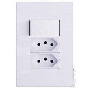 CJ INTERRUPTOR SIMPLES + TOMADA DUPLA 20A 4X2 - RECTA BRANCO GLOSS