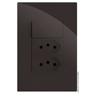 CJ INTERRUPTOR SIMPLES + TOMADA DUPLA 10A 4X2 RECTA CHOCOLATE GLOSS