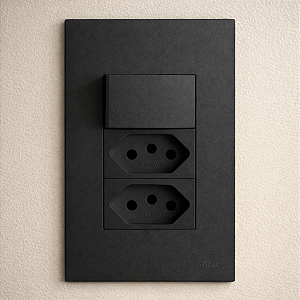 CJ INTERRUPTOR SIMPLES + TOMADA DUPLA 10A 4X2 - RECTA BLACK SATIN FOSCO