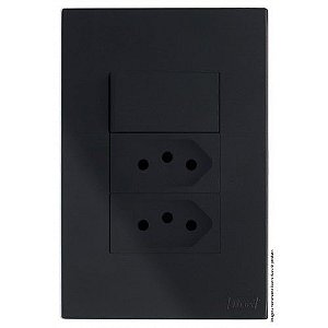 CJ INTERRUPTOR SIMPLES +  TOMADA DUPLA 10A 4X2 - RECTA BLACK FOSCO