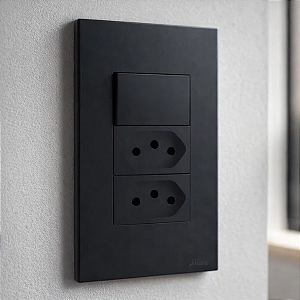 CJ INTERRUPTOR PARALELO + TOMADA DUPLA 20A 4X2 - RECTA BLACK GLOSS