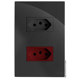 CJ TOMADA DUPLA  10A + 20A VERMELHO 4X2 -  RECTA GRAFITE GLOSS