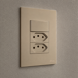 CJ INTERRUPTOR PARALELO + TOMADA DUPLA 10A 4X2 - RECTA AREIA SATIN FOSCO