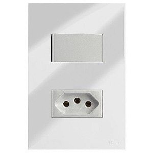 CJ SIMPLES + TOMADA 10A 4X2 - RECTA ESPELHADA PRATA GLOSS