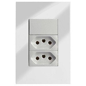 CJ INTERRUPTOR SIMPLES + TOMADA DUPLA 10A 4X2 RECTA ESPELHADA GLOSS