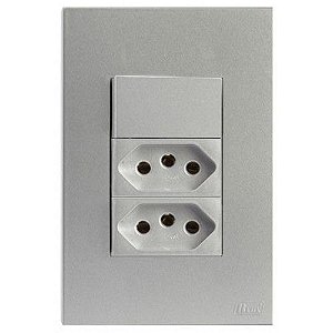 CJ INT. SIMPLES + TOMADA DUPLA 10A 4X2 - RECTA PRATA FOSCO