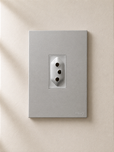 CJ TOMADA 10A VERTICAL 4X2 - RECTA PRATA SATIN FOSCO