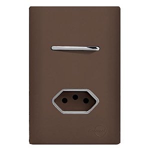 CJ INTERRUPTOR SIMPLES + TOMADA 10A COM SUPORTE 4X2 - DICOMPEL NOVARA MARROM FOSCO CROMADO - DNV1500/19MFCR