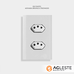 CJ TOMADA DUPLA 10A + 20A  COM SUPORTE 4X2 - DICOMPEL NOVARA BRANCO CROMADO