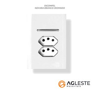 CJ INTERRUPTOR PARALELO + TOMADA DUPLA 10A COM SUPORTE  4X2 - NOVARA BRANCO CROMADO